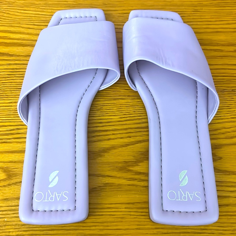Franco Sarto Womens Lavender Leather Square Toe Slide Sandals Shoes